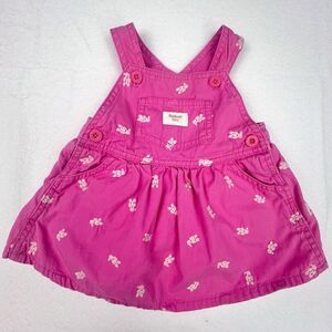 Bunny Oshkosh Baby Pink Overall Dress Stitched Bunnies Rare Vintage 3-6m